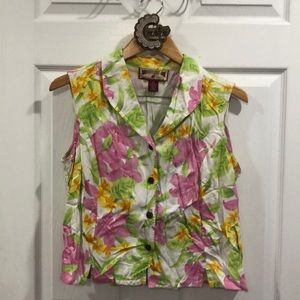 Caribbean Joe womens sleeveless button down floral vest